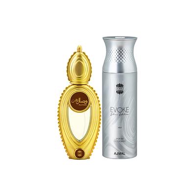 Ajmal Wisal Dhahab EDP Fruity Floral Perfume And Evoke Silver Edition Him Deodorant Spicy Floral Fragrance 250 ml - Men Perfumes (Edt/Edp)