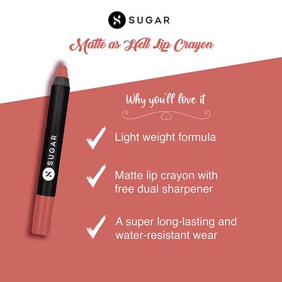 SUGAR Cosmetics Matte As Hell Crayon Lipstick - 18 Rosalind (Nude Rose) 2.8 gm - Lip Crayons