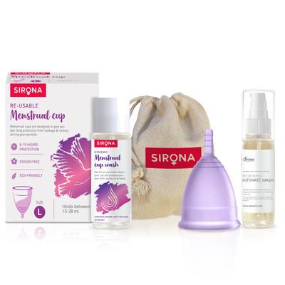 Sirona Reusable Menstrual Cup - Large + Intimate Wash 15 ml + Menstrual Cup Wash 15 ml - Menstrual Cups