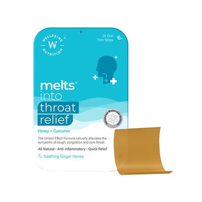 Wellbeing Nutrition Melts Instant Throat Relief with 100% Natural Tulsi Manuka Honey Clove Licorice Curcumin Ginger Mint (30 Strips) - Vital Health