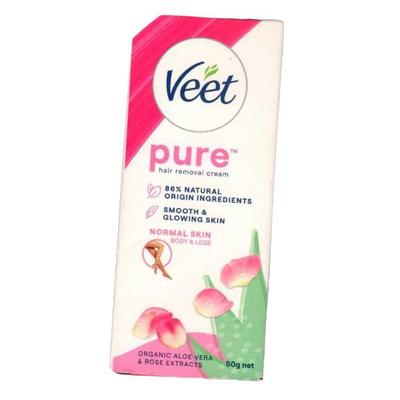 Veet Pure Normal Skin Body & Legs Hair Removal Cream - Organic Aloe Vera & Rose Extracts 50 g - Shaving & Hair Removal