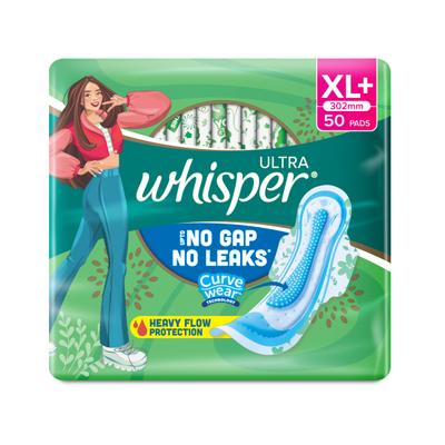 Whisper Ultra Hygiene + Comfort with Soft Wings Sanitary Pads (XL+) 50's - Sanitary Napkins