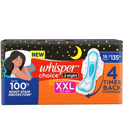 Whisper Choice Nights Sanitary Pads For Women XX-Large Pack of 18 Napkins 1's - Others
