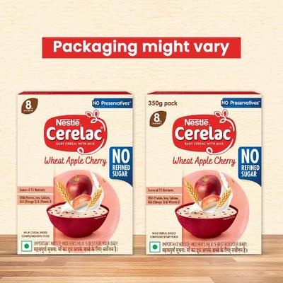 Nestle Cerelac Baby Food Cereal No Refined Sugar - Wheat Apple Cherry (For 8 to 24 Months Baby) (Refill Pack) 350 g - Baby And Infant Supplements