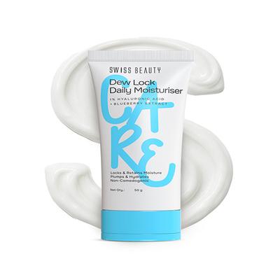 Swiss Beauty Dew Lock Daily Moisturiser, 1% Hyaluronic Acid & Blueberry Extract 50 ml - Face Moisturizers
