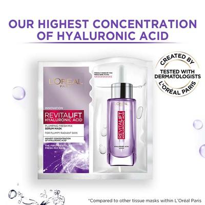 L'Oreal Paris Revitalift Hyaluronic Acid Fresh Mix Serum Sheet Mask Pack of 5 Combo 165 gm - Face Serum