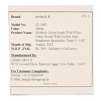 Modisch Green Beads With White Circle Stones With Golden Print Sunglasses Chain (JC-1402-Green) 1's - Wearables Sunglasses