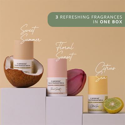 Carmesi Natural Deodorant Roll-On Combo of 3 Refreshing Fragrances, Controls Sweat & Odour 150 ml - Women Deodorants/Roll-Ons
