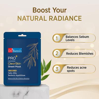 Dr Batras Pro+ Clear Skin Sheet Mask for Clear Complexion, Enriched with Berberis Aquifolium 25 gm - Sheet Masks