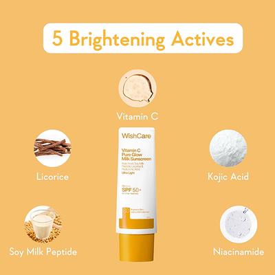 Wishcare Vitamin C Pure Glow Face Sunscreen SPF 50 PA++++ Broad Spectum Ultra Light and No White Cast 50 gm - Face Sunscreen