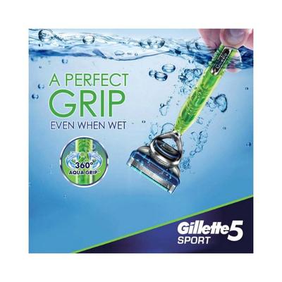 Gillette5 Sport 360 degree Aqua-Grip for Men with Single Razor Handle & 2 Cartridges 1's - Razors & Cartridges
