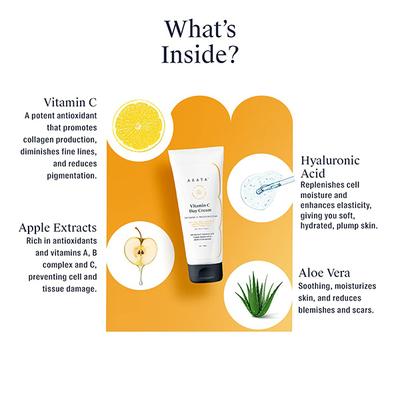 Arata Vitamin C Day Cream With SPF 15+ With Hyaluronic Acid & Apple Extracts Sun Protection 50ml - Day Cream