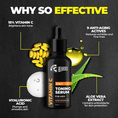 Beardo CB BOF Skin Pro Kit, Ultraglow Face Wash 100ml Face Cream 60gm Vitamin C Toning Serum 30ml For Men 1's - Face Moisturizers