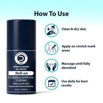 DERMISTRY Stretch Marks Scar Removal Roll On Oil Serum Pregnancy Safe With Shea Butter Bio Oils 50 ml - Toners