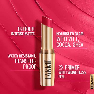 Lakme 9to5 Powerplay Priming Matte Lipstick, Lasts 16hrs, Scarlet Surge, 3.6 gm - Lipsticks