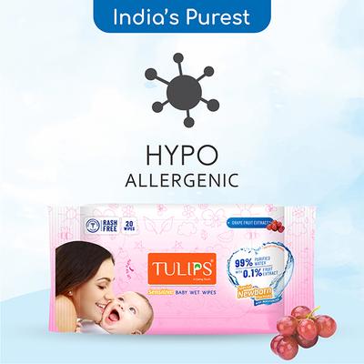 Tulips Sensitive Baby Wet Wipes Grape Fruit Extract Special newborn formula with Moisturizer 20's - Diapers & Wipes