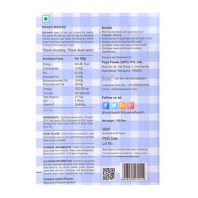 Nutriwish Roasted Sunflower, Pumpkin & Flax Seeds 150 gm - Nutritional Bars