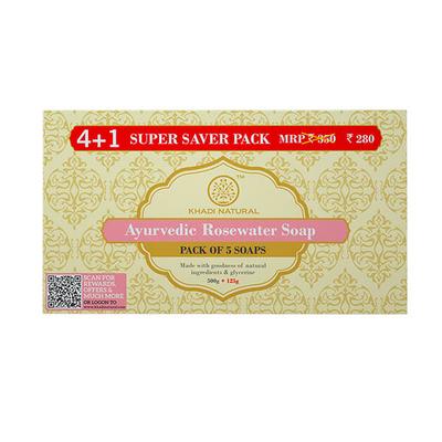 KHADI NATURAL ROSEWATER SOAP SUPER SAVER PACK 4+1 625 gm - Soaps