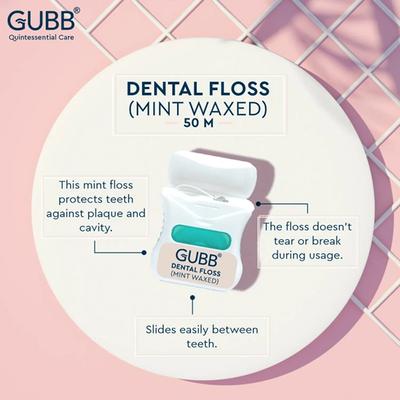 GUBB Dental Floss Thread Mint Waxed 50 gm - Floss & Tongue Cleaners