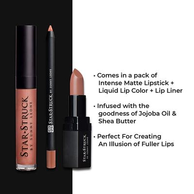 Star Struck By Sunny Leone Lip Kit - Toffee (Lipstick 4.2gm + Lip Gloss 5.5ml + Liner 1.2gm) - Lipsticks