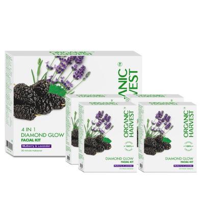 Organic Harvest 4-IN-1 Diamond Glow facial Kit Mulberry & Lavender 48gm each 4s - Facial Kits