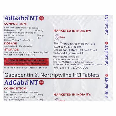 ADGABA NT Tablet 10's - Neuropathic Pain-Dru