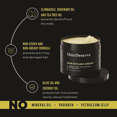 Men Deserve Hair Styling Cream (Medium Hold) + Nourishment Anti Dandruff 100gm - Hair Creams