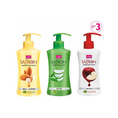 Vi-John Women Saffron Fairness Body Lotion Combo (Red Apple + Aloevera + Milk&Almond) Pack of 3 x 250 ml - Lotions & Creams