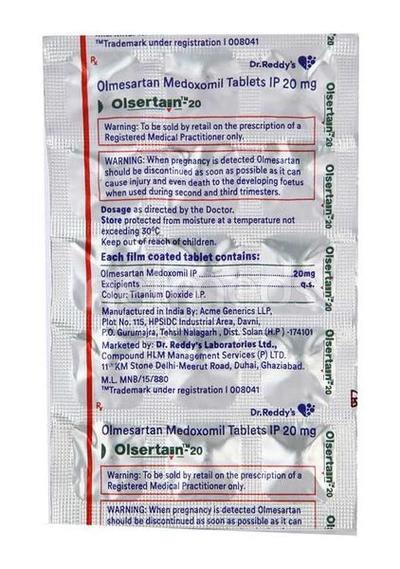 Olsertain 20mg Tablet 15'S - Hypertension-Ang