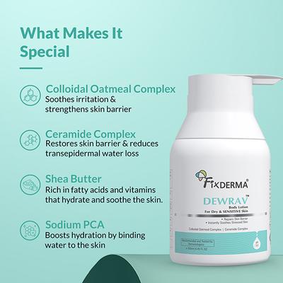 Fixderma Dewrav Body Lotion for Dry & Sensitive Skin with Shea Butter & Ceramides Complex 250 ml - Face Moisturizers