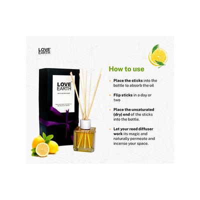 Love Earth Premium Reed Diffuser Lemon Scent Toxin-Free Frangrance 30 ml - Diffuser