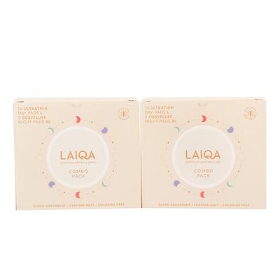 LAIQA Premium Sanitary Pads Combo Pack (10 Ultrathin Day Pads L + 5 Cosyfluff Night Pads XL) - Sanitary Napkins