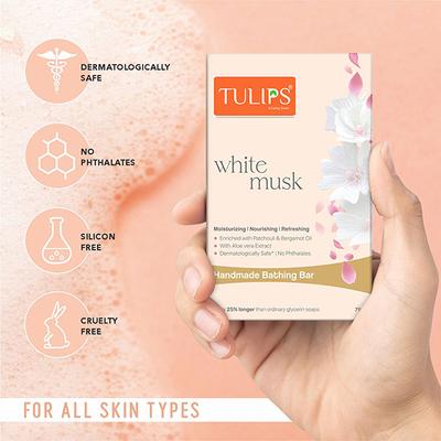 TULIPS White Musk Handmade Bathing Bar 125 gm - Soaps