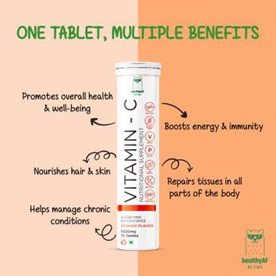 Healthy AF As Fruit Vitamin C 1000mg with Zinc 10mg Effervescent Tablets in orange flavor 4's - General Health