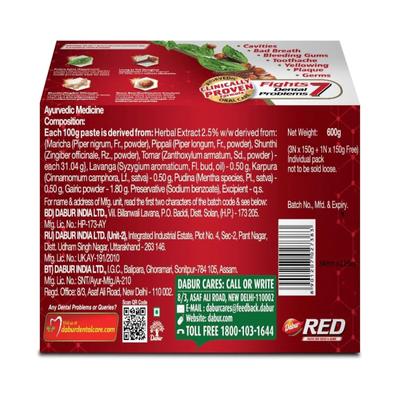 Dabur Red Toothpaste Mega Saver Pack (Pack of 4 x 150 gm) - Toothpaste