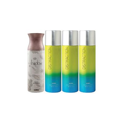 Ajmal 1 Shadow Him And 3 Distraction Deodorants Pack of 4 200 ml - Deodorants/Roll-Ons
