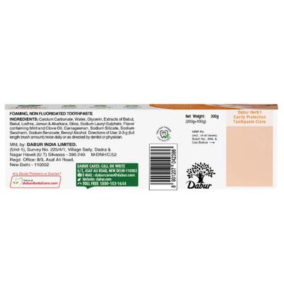 Dabur Herbal Clove Cavity Protection Toothpaste (Pack Of 200g + 100g) 300 g - Toothpaste