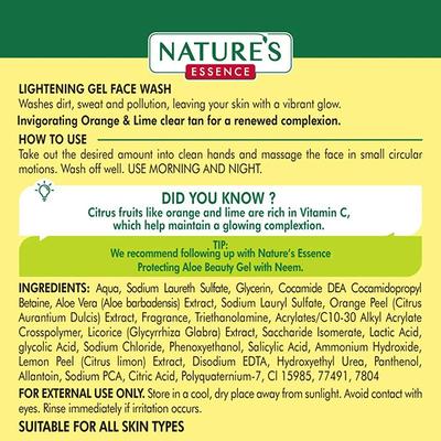 Nature's Essence lightening gel face wash orange and lime 50 ml - Face Wash & Cleansers
