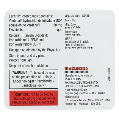 VARIMAX 20mg Tablet 4's - Impotence/Erectile Dysfunction (Ed)