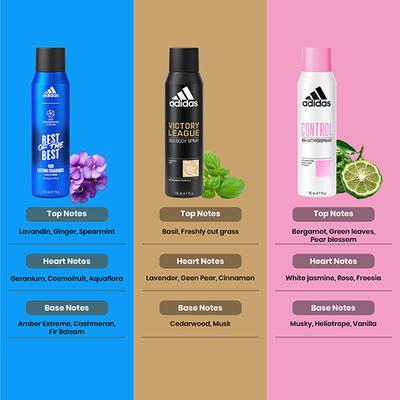 Adidas Control 150ml + UEFA BOTB 150ml + Victory League 150ml Deodorant Set 3's - Men Deodorants/Roll-Ons