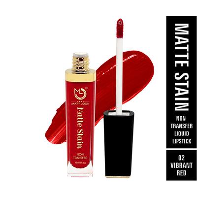 Matt Look Matte Stain Non Transfer Long Lasting Liquid Lipstick for Hydrated - Vibrant Red 6 gm - Liquid Lipsticks