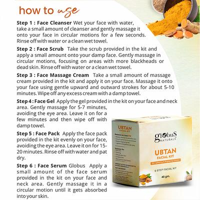 Globus Naturals Brightening Ubtan 6 Step Facial Kit, for Radiant & Glowing Skin, 2's - Facial Kits