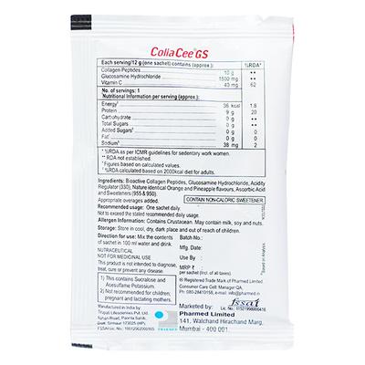 Collacee GS Added Orange Pineapple Flavour Sugar Free Powder 12gm - Supplements-Sup