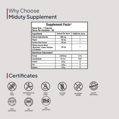 Miduty Betaine HCL + Pepsin Capsule 60's - Multi-Vitamins