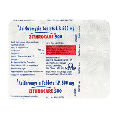 Zithrocare 500mg Tablet 5'S - Bacterial Infections-Mac