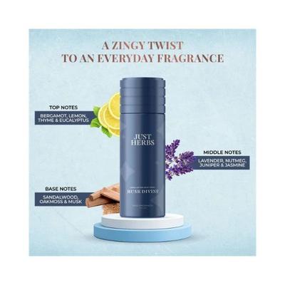 Just Herbs Long Lasting Body Spray for Men, Musk Divine 150ml - Men Deodorants/Roll-Ons