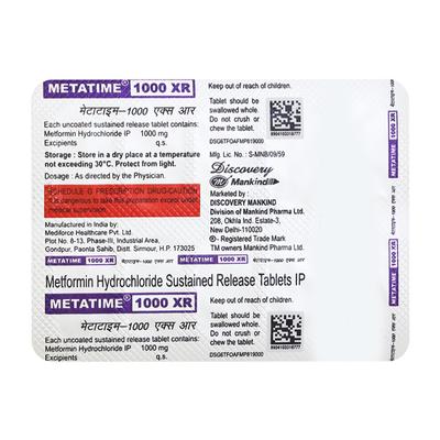 Metatime XR 1000mg Tablet 10'S - Diabetes-Ant