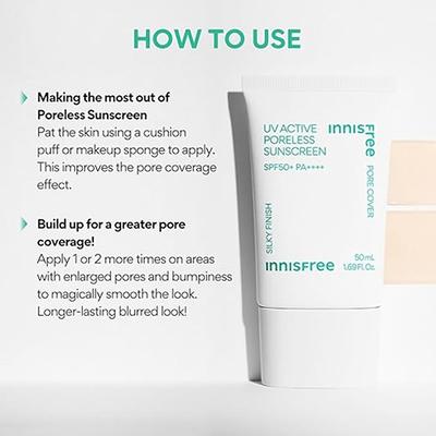 Innisfree UV Active Poreless Sunscreen SPF 50+ PA++++ For Even Toned Skin & Silky Finish - Mini 25 ml - Body Sunscreen