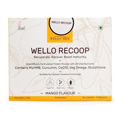 WelloTree Wello Recoop Protein Powder - Mango Flavour (Pack Of 15 x 18g) 1s - Protein Drink