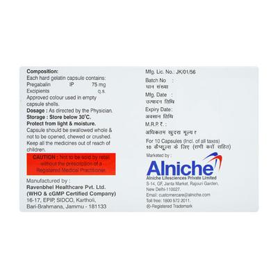 GABANICHE 75 Capsule 10's - Neuropathic Pain-Dru